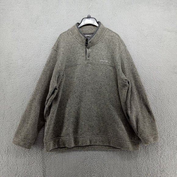 Eddie Bauer Sweater Mens XXL Gray Heather Knit Pullover Button Snap Fleece - Picture 1 of 9